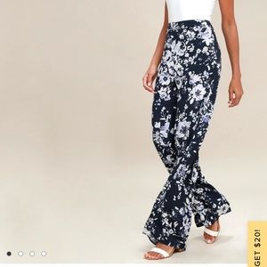 Lulu’s Navy Blue Floral Wide Leg Pants